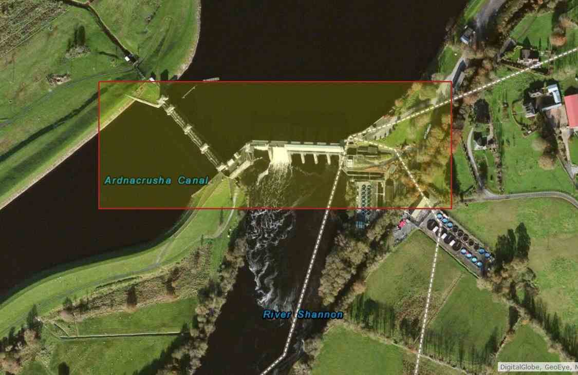 Tailrace bridge at Parteen; © esri; click to Arcgis Map "Ardnacrusha to Tailrace bridge at Parteen"