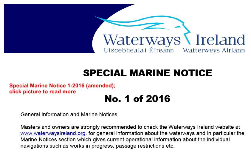 Special-Notice-to-Mariners-01-2016; click to Waterways Ireland have just issued a revised version of the Special Notice to Mariners they issued on 19 May this year