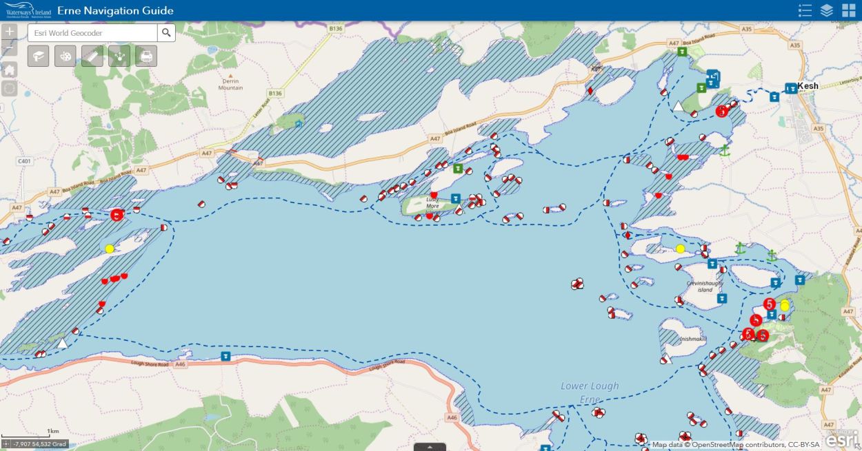 Hier geht es zur Erne Charts; © esri; click picture zur Erne Online Chart von Waterways Ireland