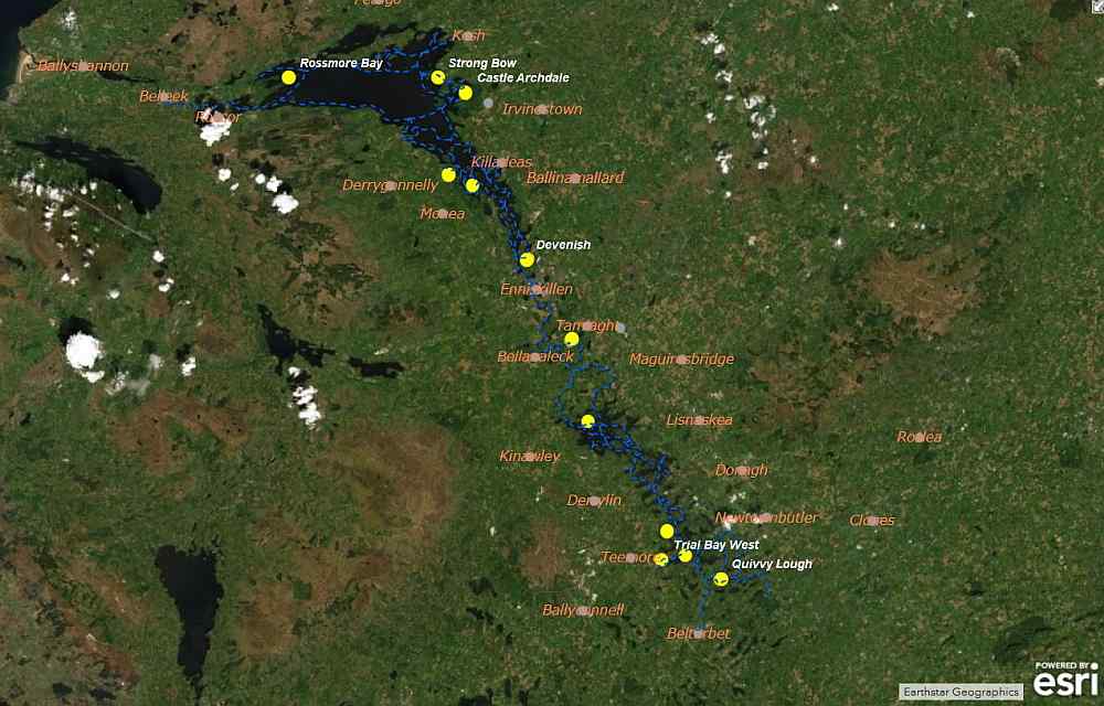 Proposed Location of Buoy Moorings for Lower Lough Erne; © esri; click to "esri map"