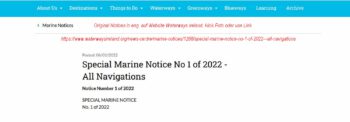 SPECIAL MARINE NOTICE, No. 1 of 2022 All Navigations