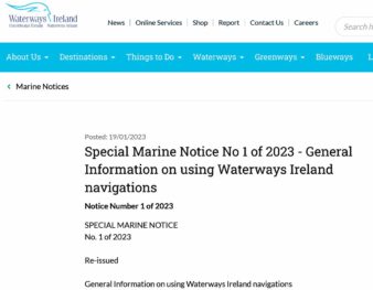 Waterways Ireland Special Marine Notice 01 of 2023, Re-issued